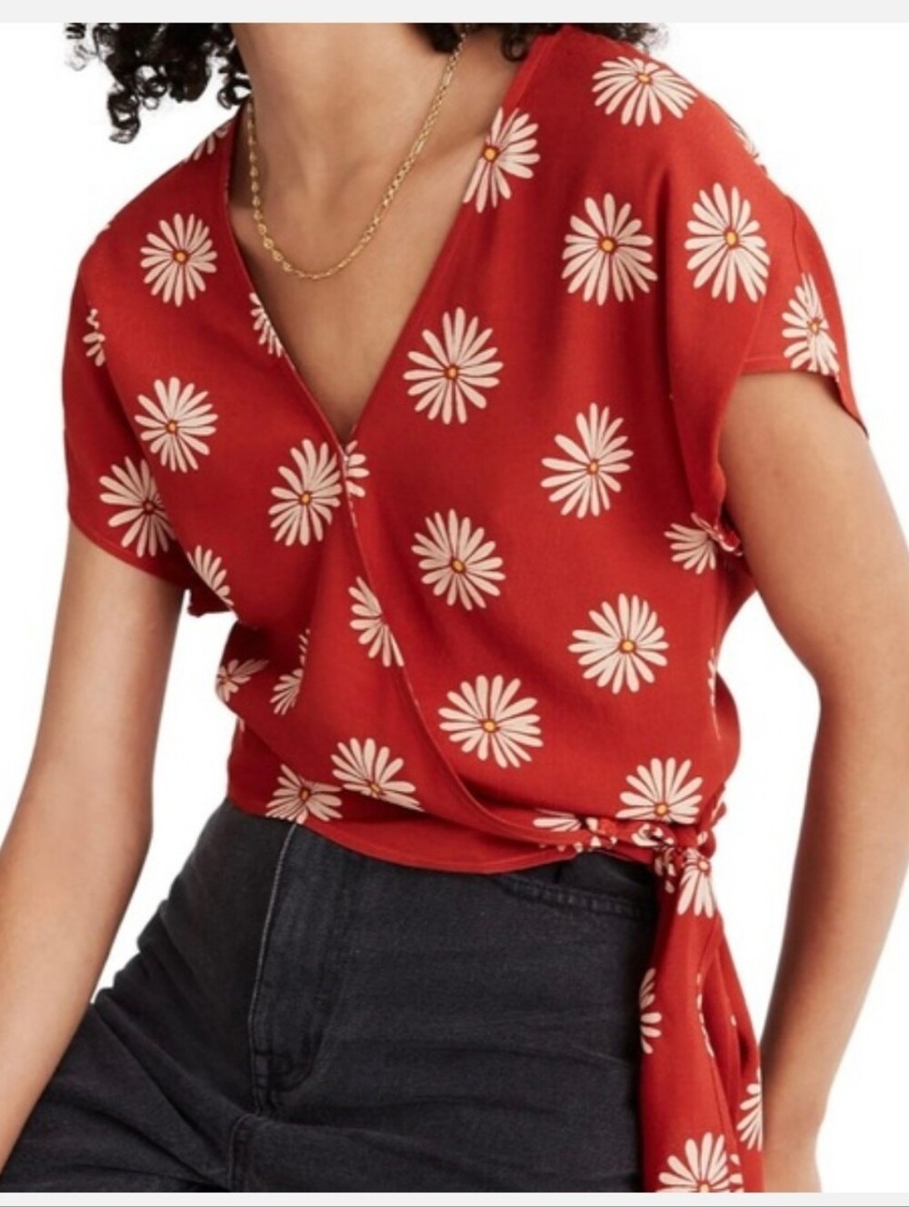 NWT Madewell Daisy print wrap top size M